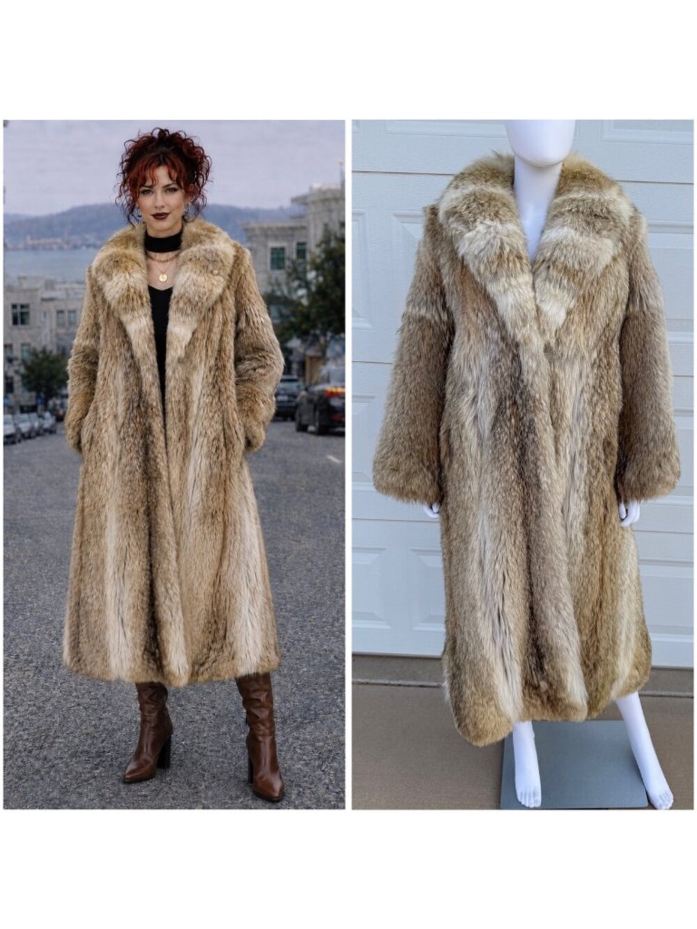Vintage 1980s Canadian Coyote Fur Full-Length Coat